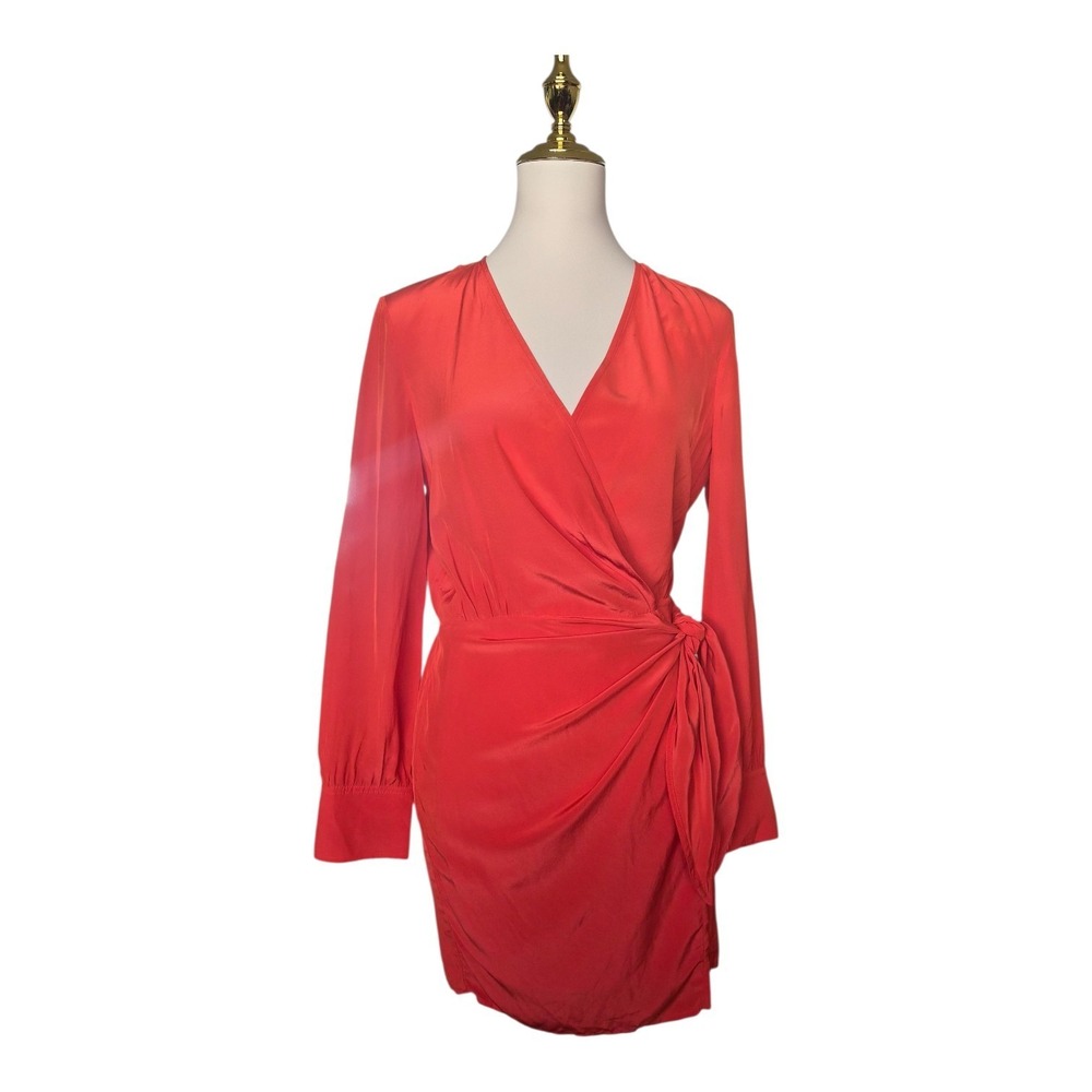 IRO Ophie Red Wrap Dress Size 36 US 4 Long Sleeve Silk Viscose Mini